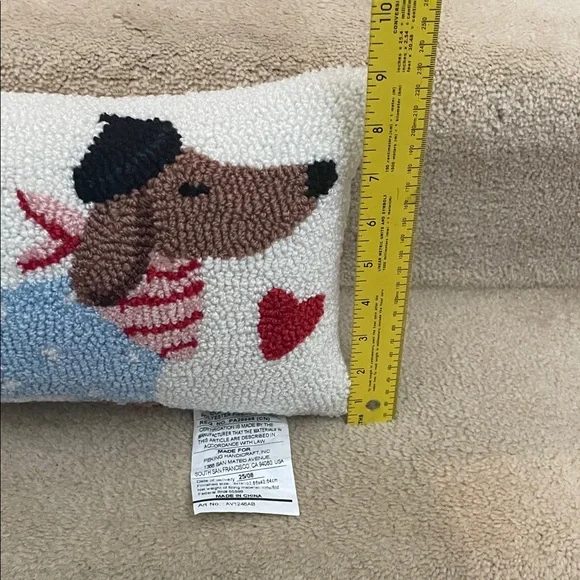 Dachshund Decorative hooked Pillow with Red Heart - Picture 3 of 7